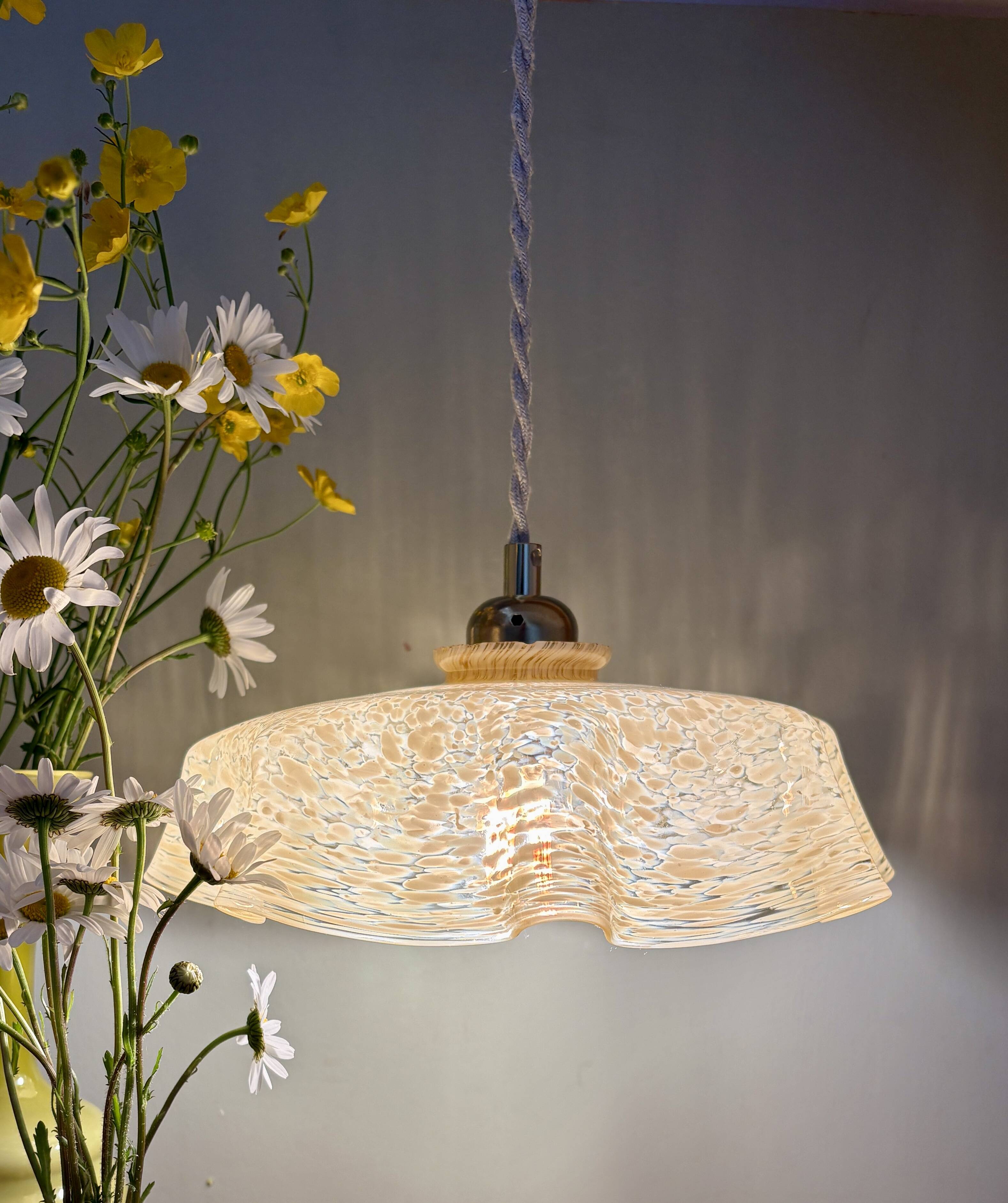 Vintage yellow Clichy glass lampshade pendant light