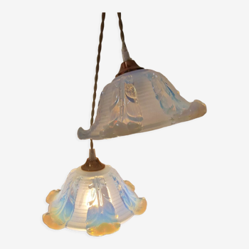 Two Opalescent Art Deco Ezan pendant lamps