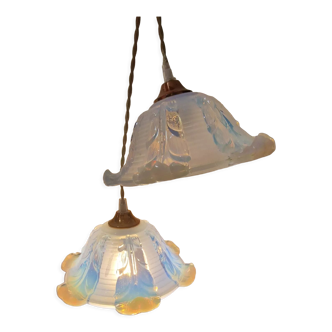 Two Opalescent Art Deco Ezan pendant lamps