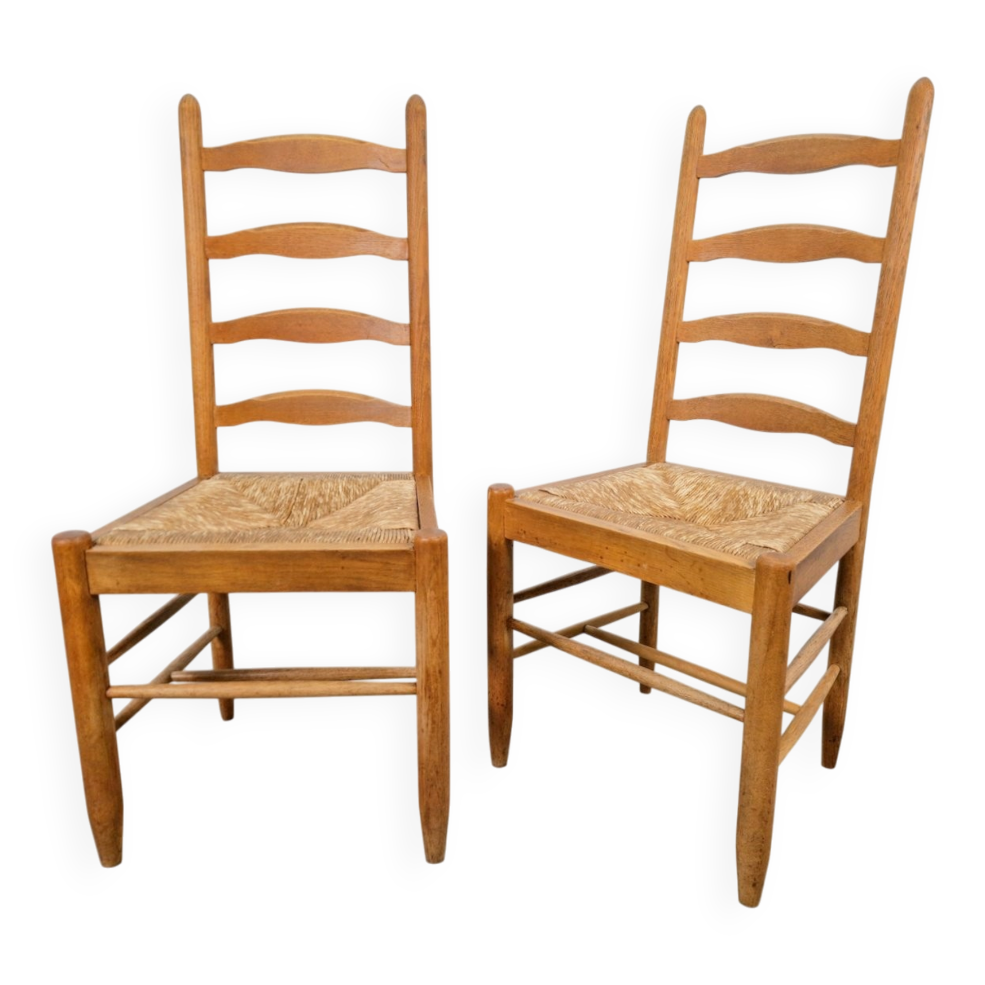 Vintage Brutalist Wicker Ladder Chairs, 1960s, Set of 2