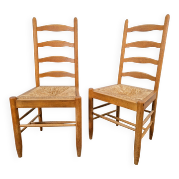 Vintage Brutalist Wicker Ladder Chairs, 1960s, Set of 2