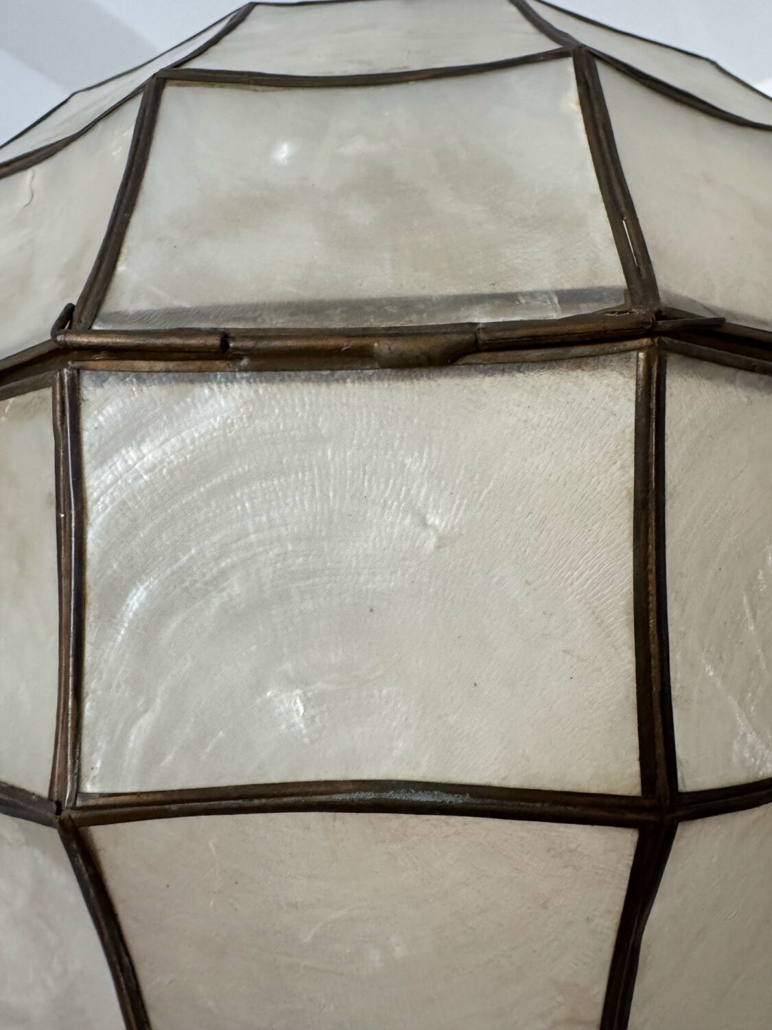 Brass and pearl spherical pendant light from the 60s