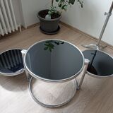 Round coffee table in glass and vintage chrome