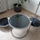 Table basse ronde en verre et chrome vintage