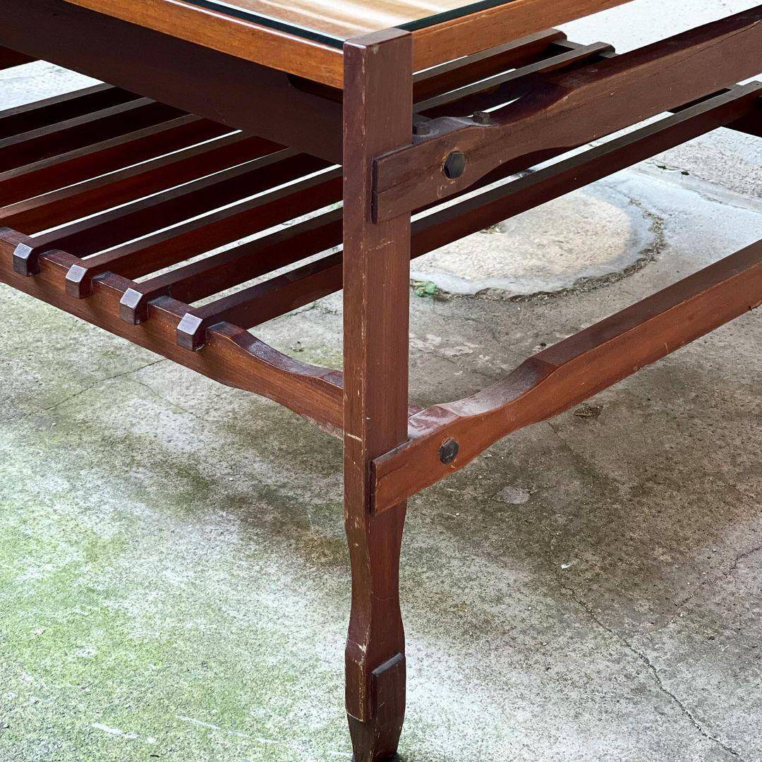 Mid Century Modern Vintage Square Occasional Table in Wood with Glass Top