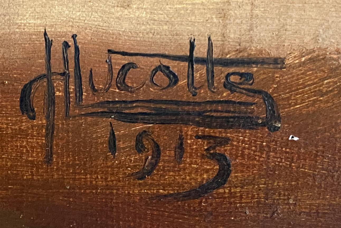 HST painting "Still life with oranges and chestnuts" signed H. Lucotte 1913