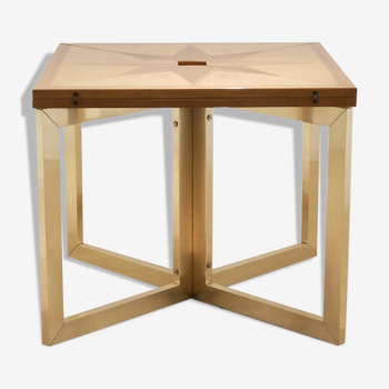 Table à système laiton et bois design français années 60