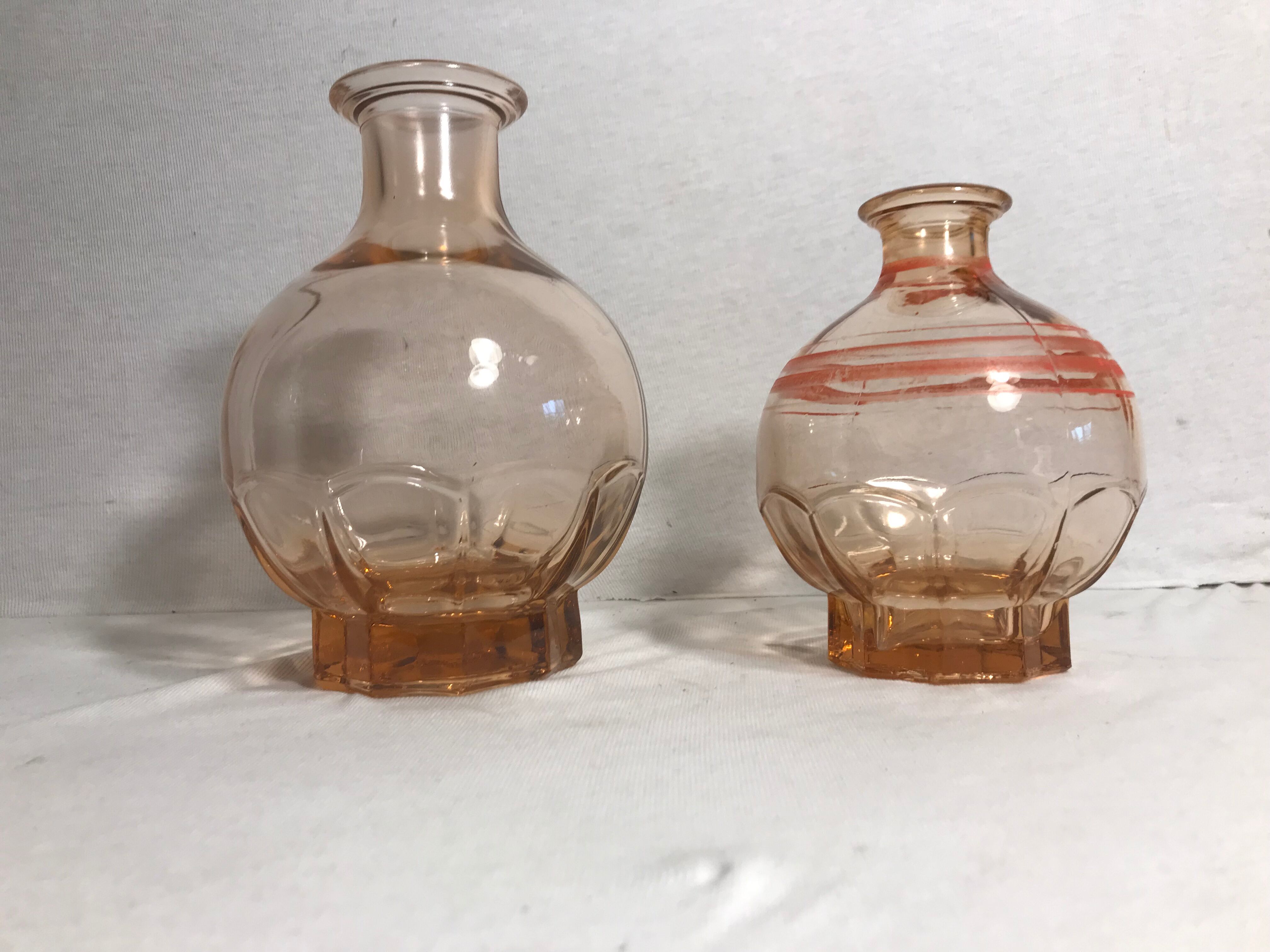 Pair Old Carafe ART DE CO Glass Rose Art of Vintage Table