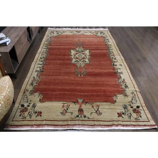 1970s Vintage Turkish Handmade Wool & Cotton Red Area Rug 239x363