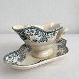 Opaque ironstone sauce boat "Bouquets of roses" from Gien