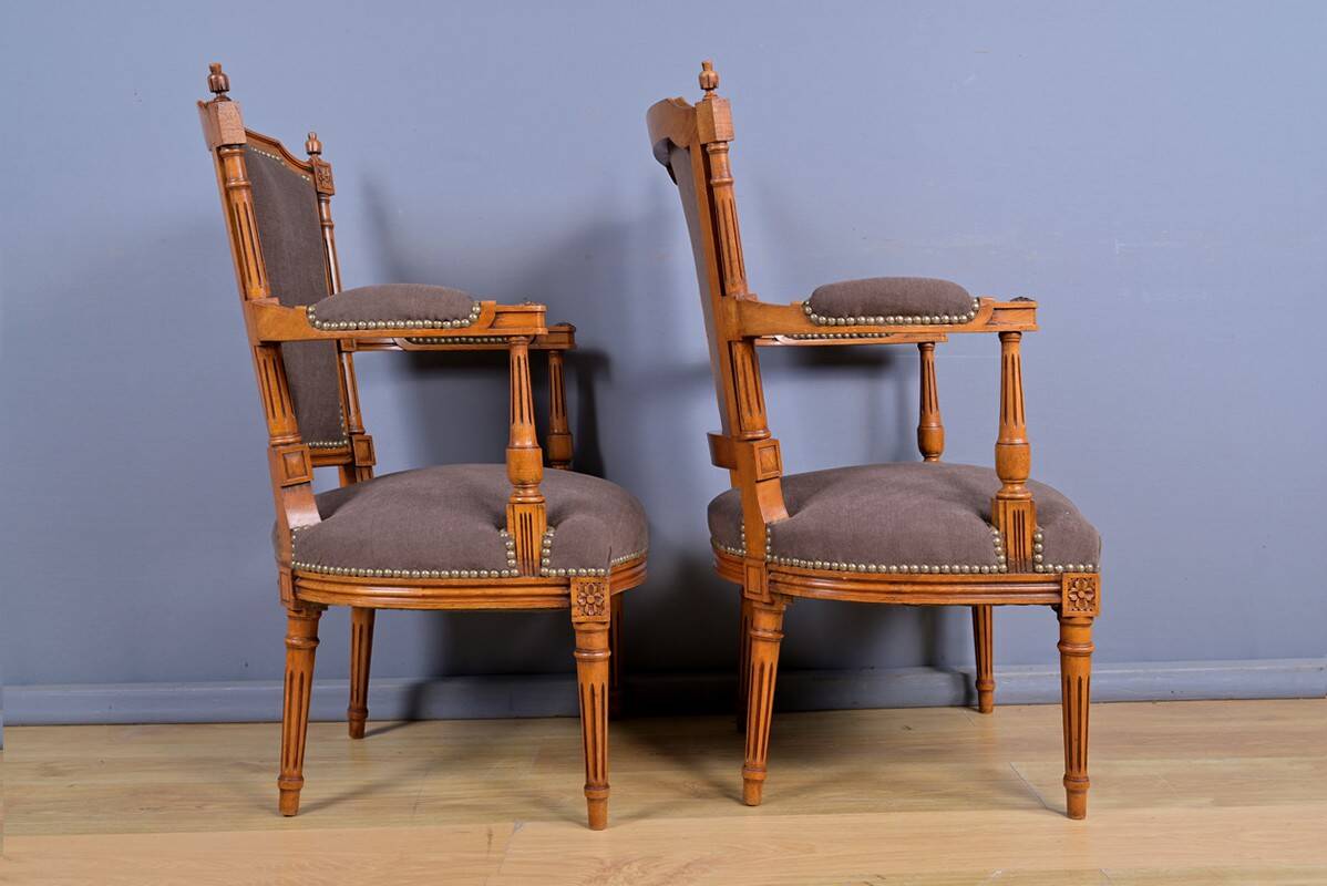 Pair of stained beech armchairs, Louis XVI style – 1950