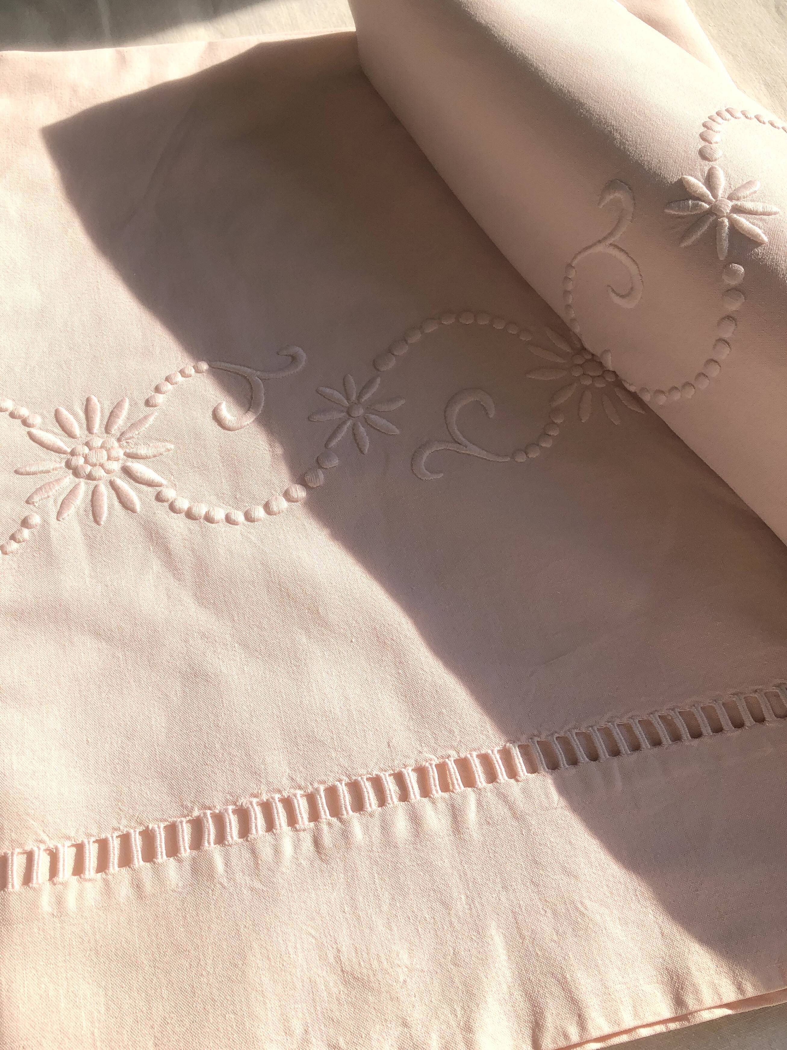 Old linen and cotton sheet dyed in baby pink