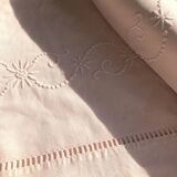 Drap ancien en lin et coton teinté en baby rose