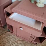 Pair of art deco bedside tables renovated Red ochre