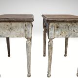 Pair of Louis XVI style bedside tables with patina