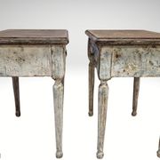Pair of Louis XVI style bedside tables with patina