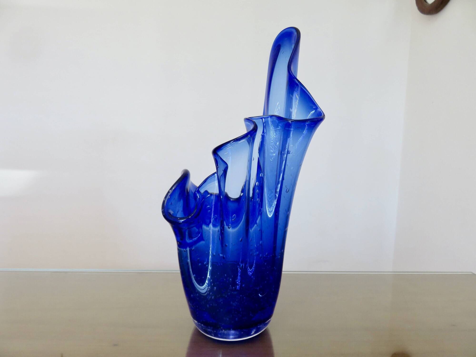Large "handkerchief" vase in blown cobalt blue glass, 1960s.