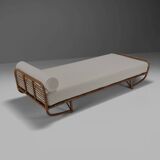 Bamboo and rattan daybed in ivory bouclé, Italy 1960s