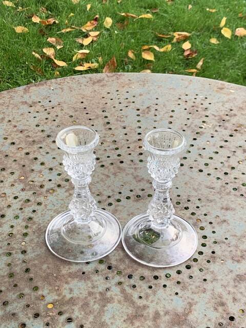 Pair of crystal candlesticks, darques crystal, diamond pattern, vintage Original label