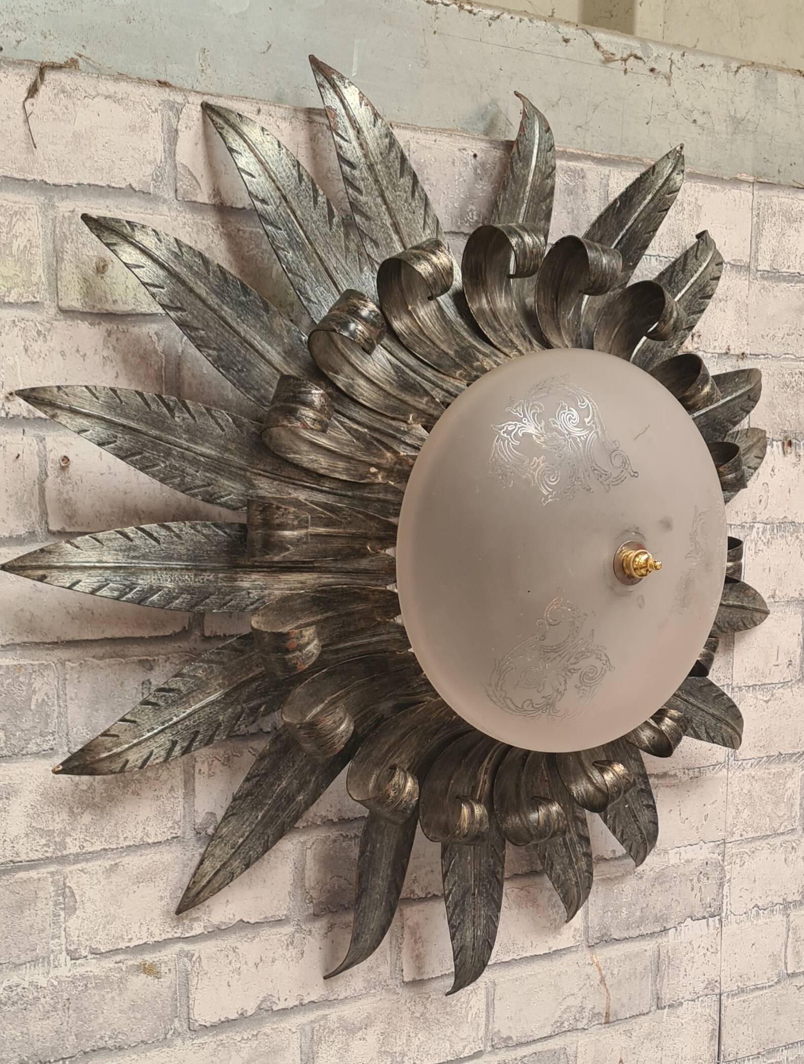 ceiling light, wall light, sun leaves, wrought iron, 1970, very good condition, 50x19