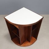 Small vintage cabinet in wood and white glass, Italian design, 1960s-1970s, original