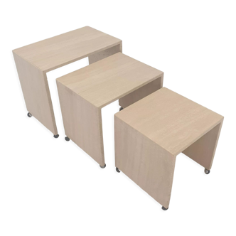 Set of 3 Italian Travertine Nesting Tables, 1980s