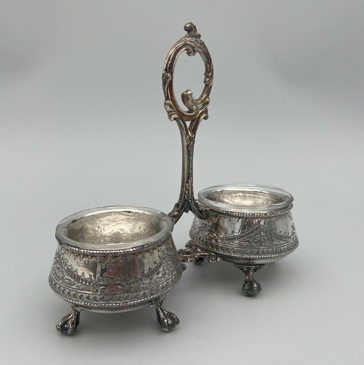Saliere pepper metal silver Louis XV-XVl style rich ornamentation