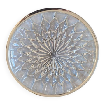Grand plat en verre moulé et monture en métal argenté