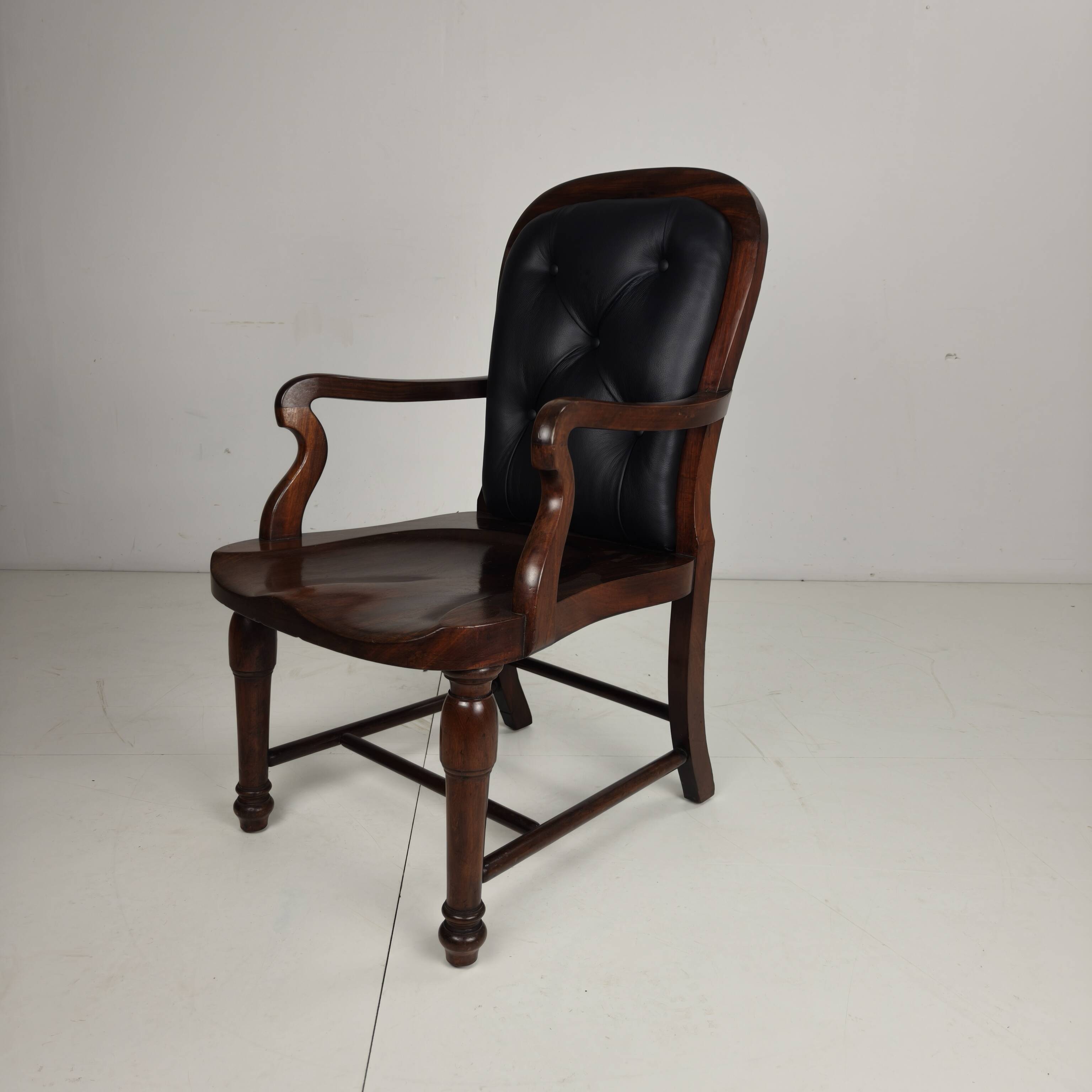 Victorian English Walnut & Leather Library Desk Chair