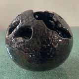 Large brutalist spherical vase in iridescent glazed terracotta