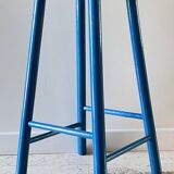 Vintage wooden stool with electric blue paint