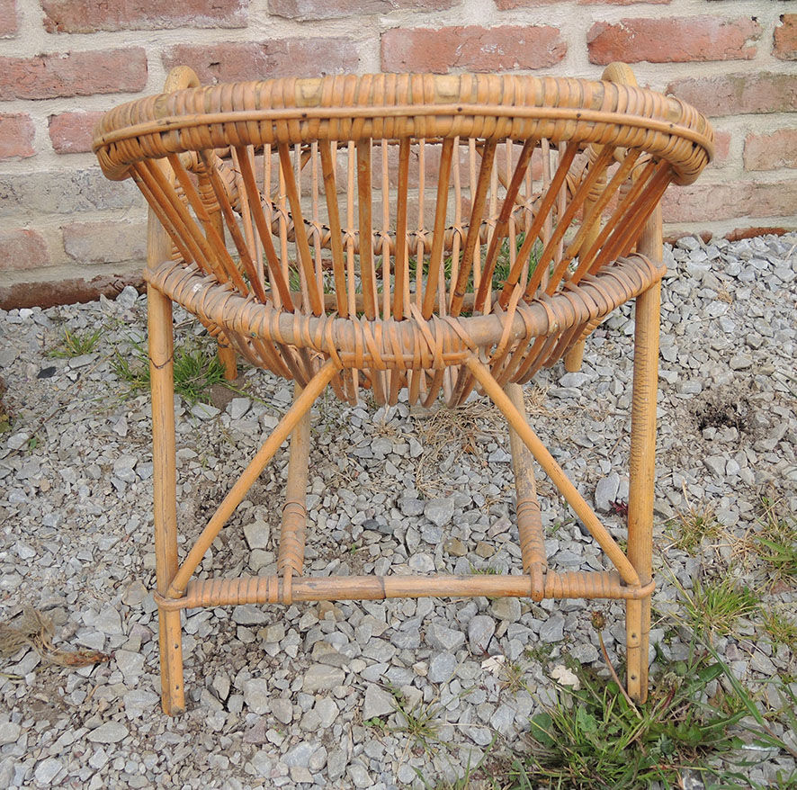 Old shell armchair for children rattan & bamboo