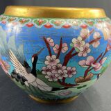 Cloisonné enamel pot cover with floral decoration with heron China Japan