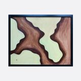 Tableau peinture en relief vert olive doux et brun