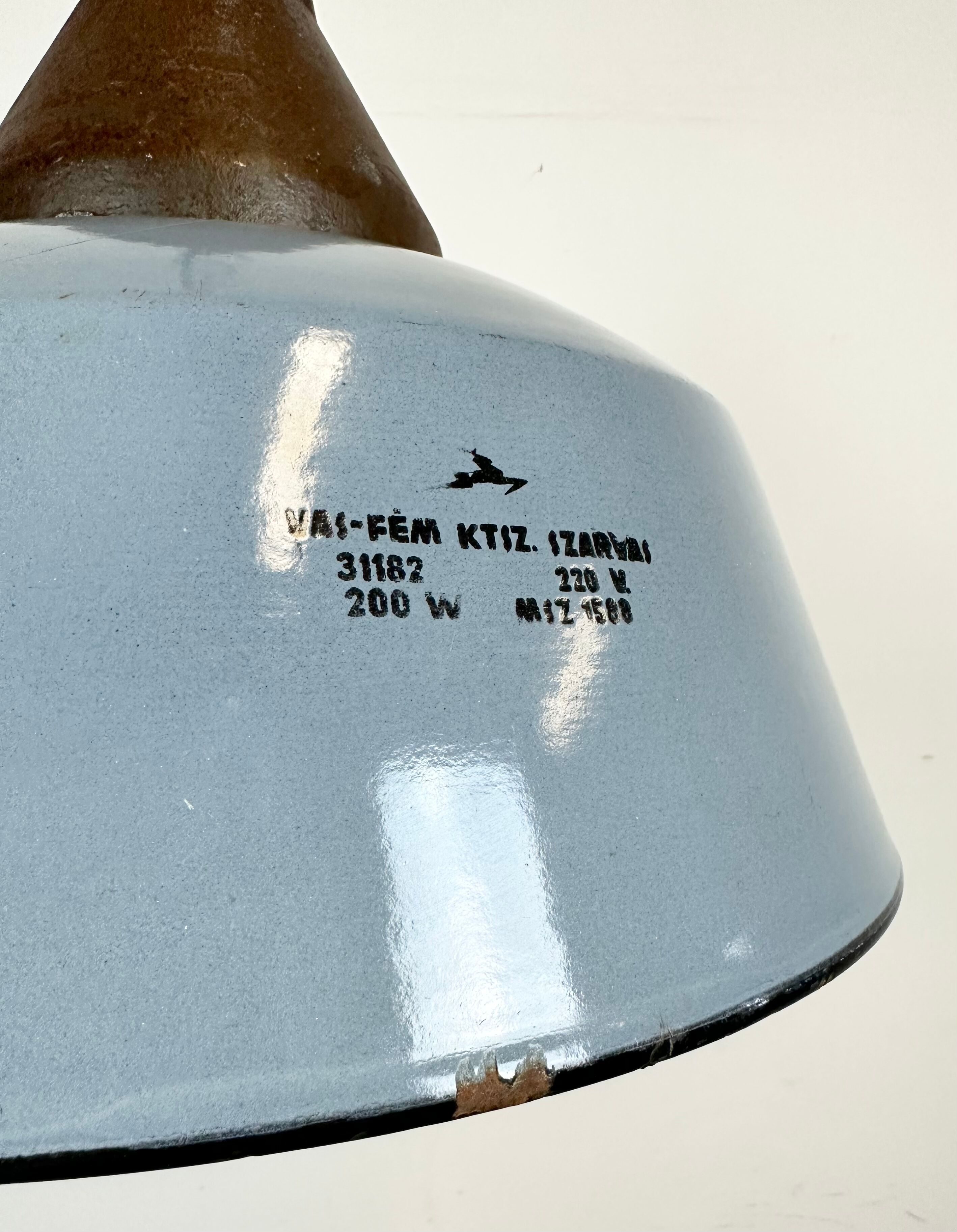 Industrial Grey Enamel and Cast Iron Pendant Light, 1960s