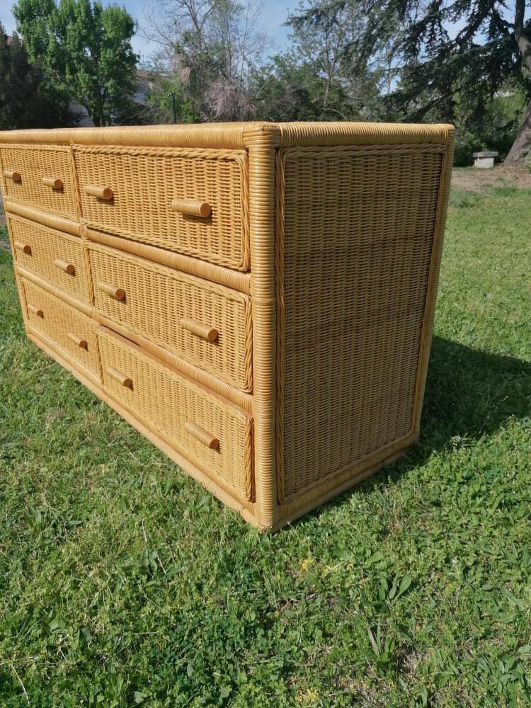 Rattan bamboo chest of drawers 1970 vintage