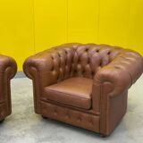 Brown Leather Chesterfield armchair (Price is for One)