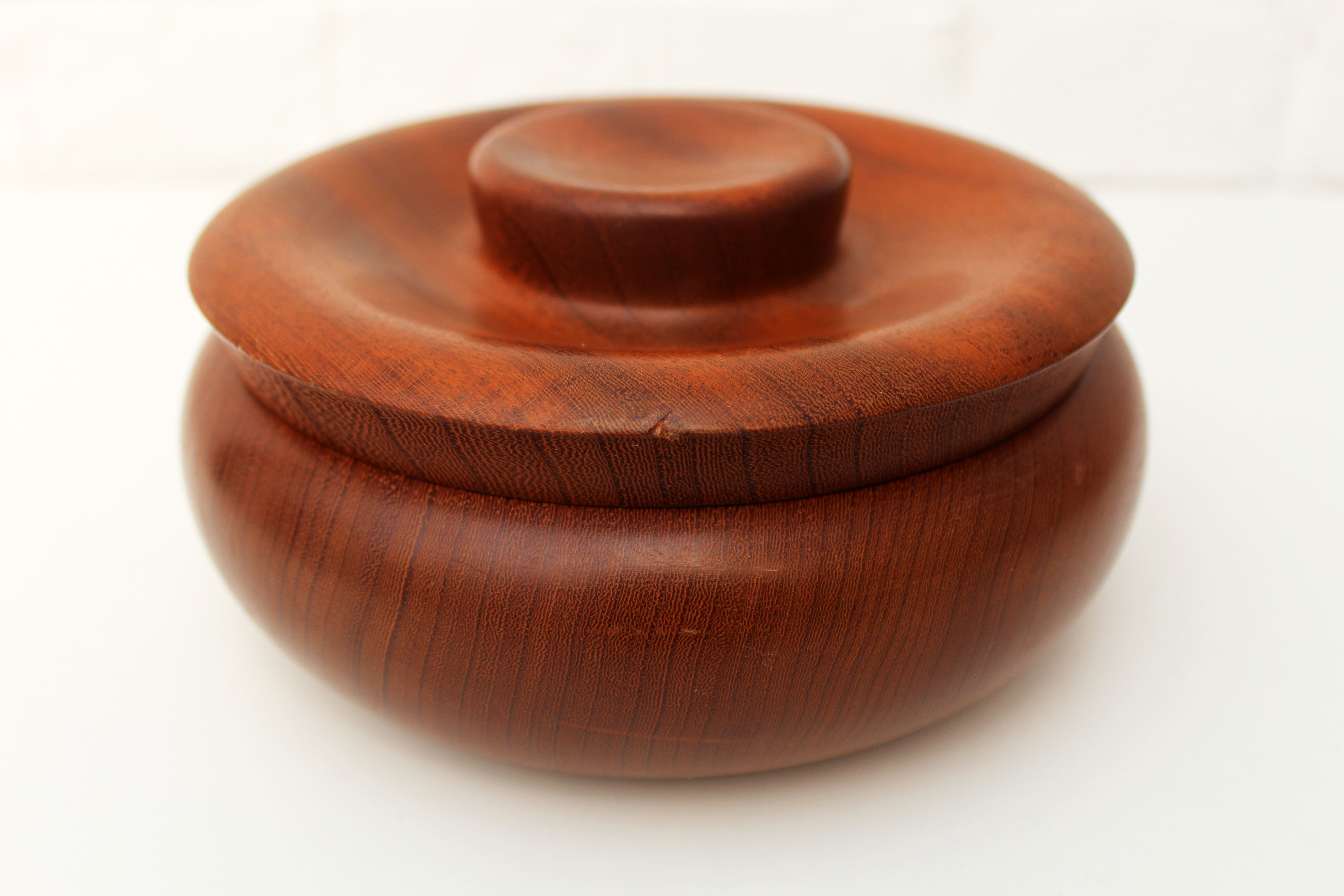 Vintage turned wood bowl with lid, trinket box with lid, Handmade