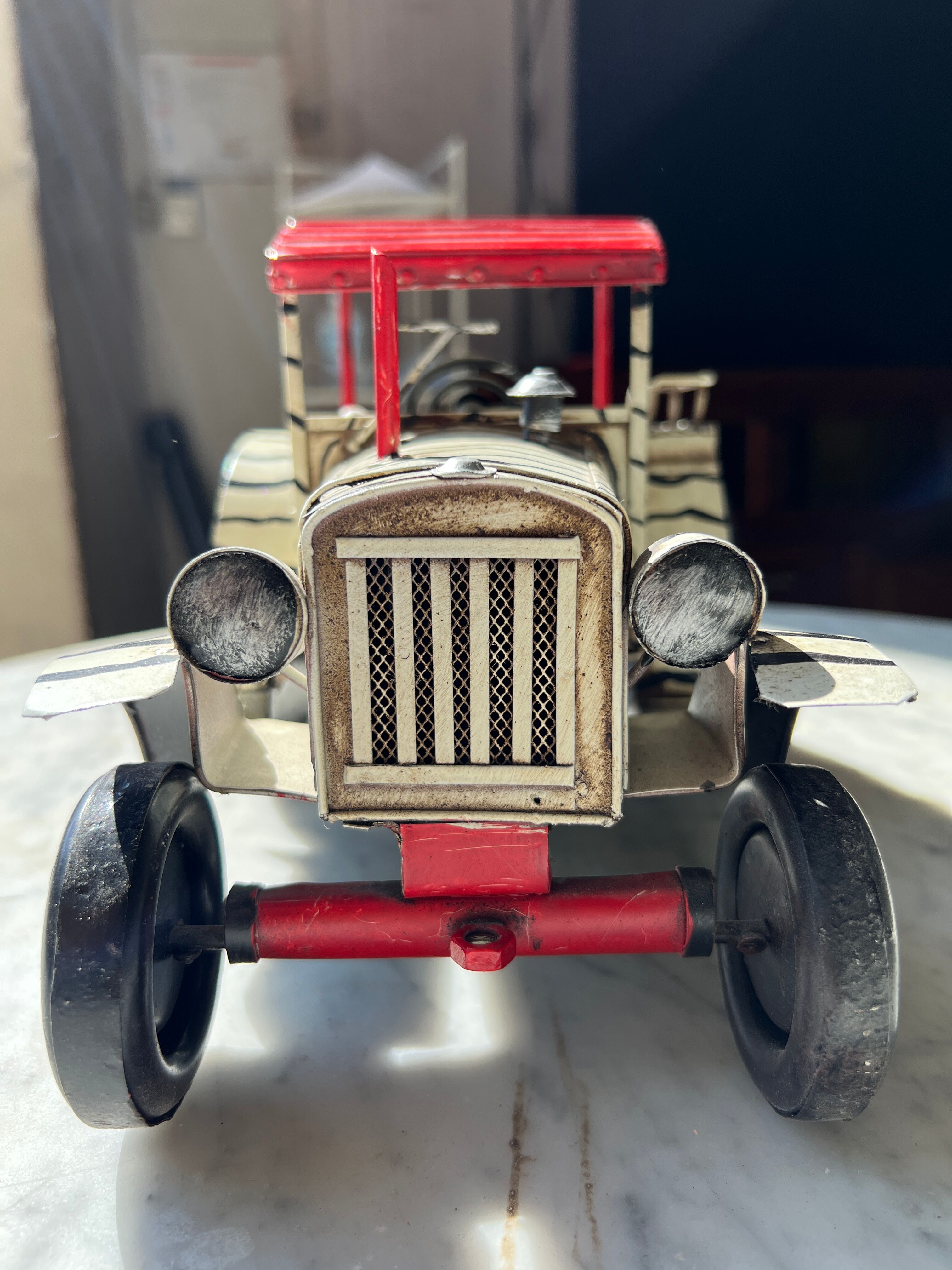 Old zebra metal tractor