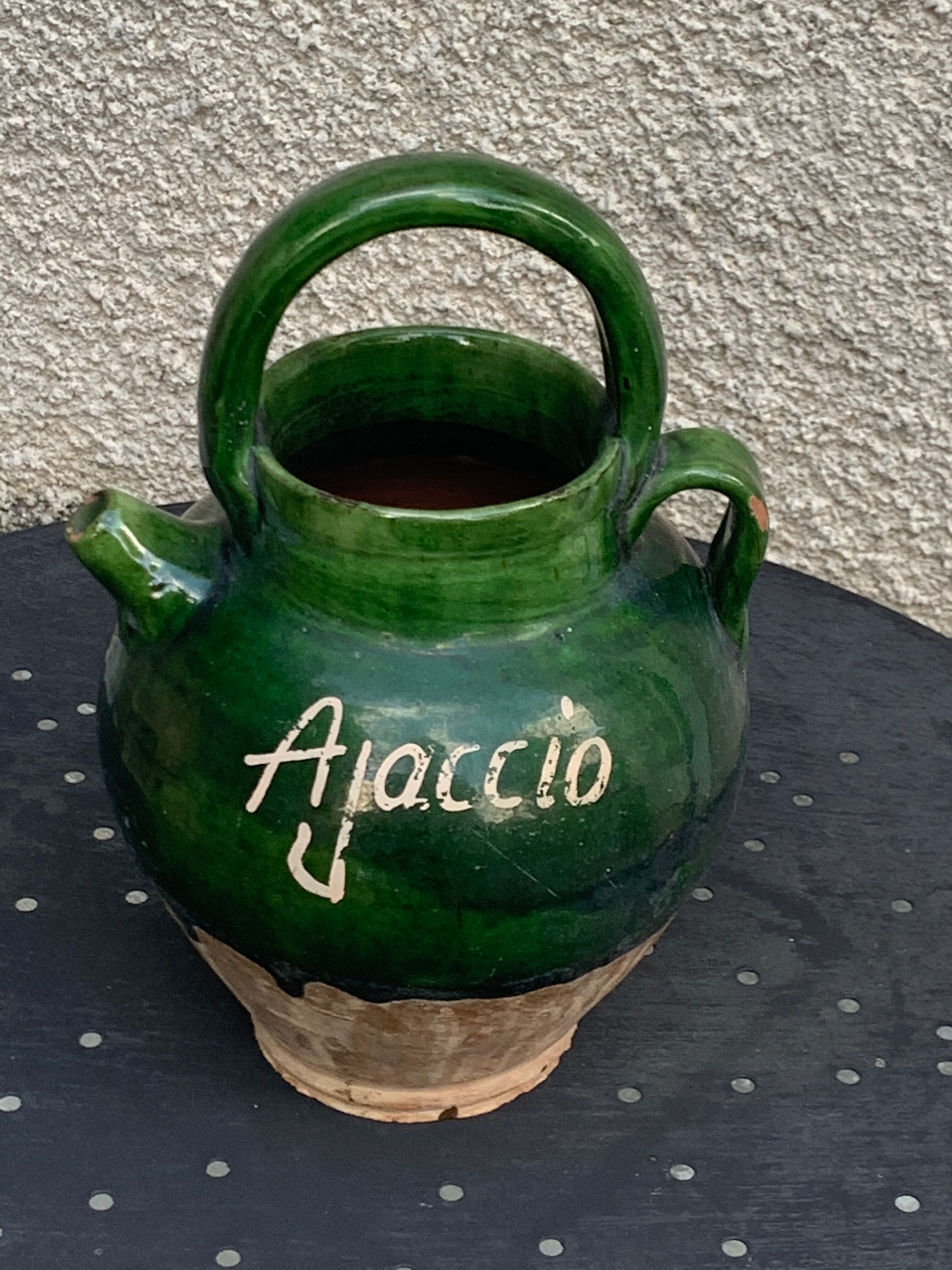 Ancient gargoulette in Corsican green glazed earth