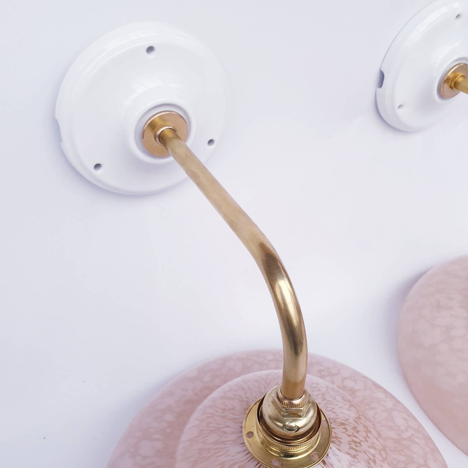 Vintage brass wall lights with speckled glass