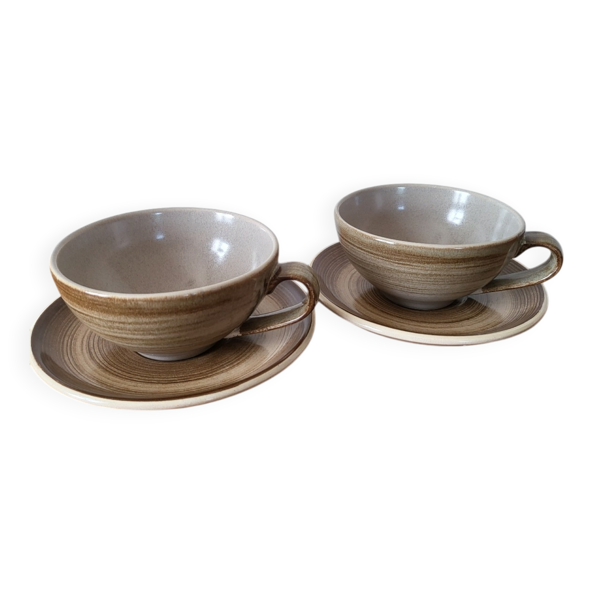 Ensemble de 2 grandes tasses et sous-tasse en grès Longchamp