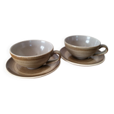 Ensemble de 2 grandes tasses et sous-tasse en grès Longchamp
