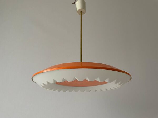 Suspension Pop Art en métal orange et verre blanc par Novalux, années 1970, Allemagne