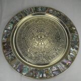 large antique wall plate Mexico alpaca Mayan calendar vintage wall plate decor