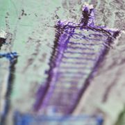 Contemporary paintig in teal, purple and green shades, acrylic on canvas