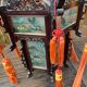 Lanterne chinoise vers 1900 en bois et verres peints