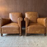Pair of Club Armchairs in Imitation Leather