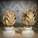 Florentine Renaissance Gilded Iron Acanthus Leaf Candleholders on Carrara Marble Bases, Set of 2