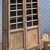 Wardrobe, bookcase, old Parisian glass-fronted dresser in raw wood